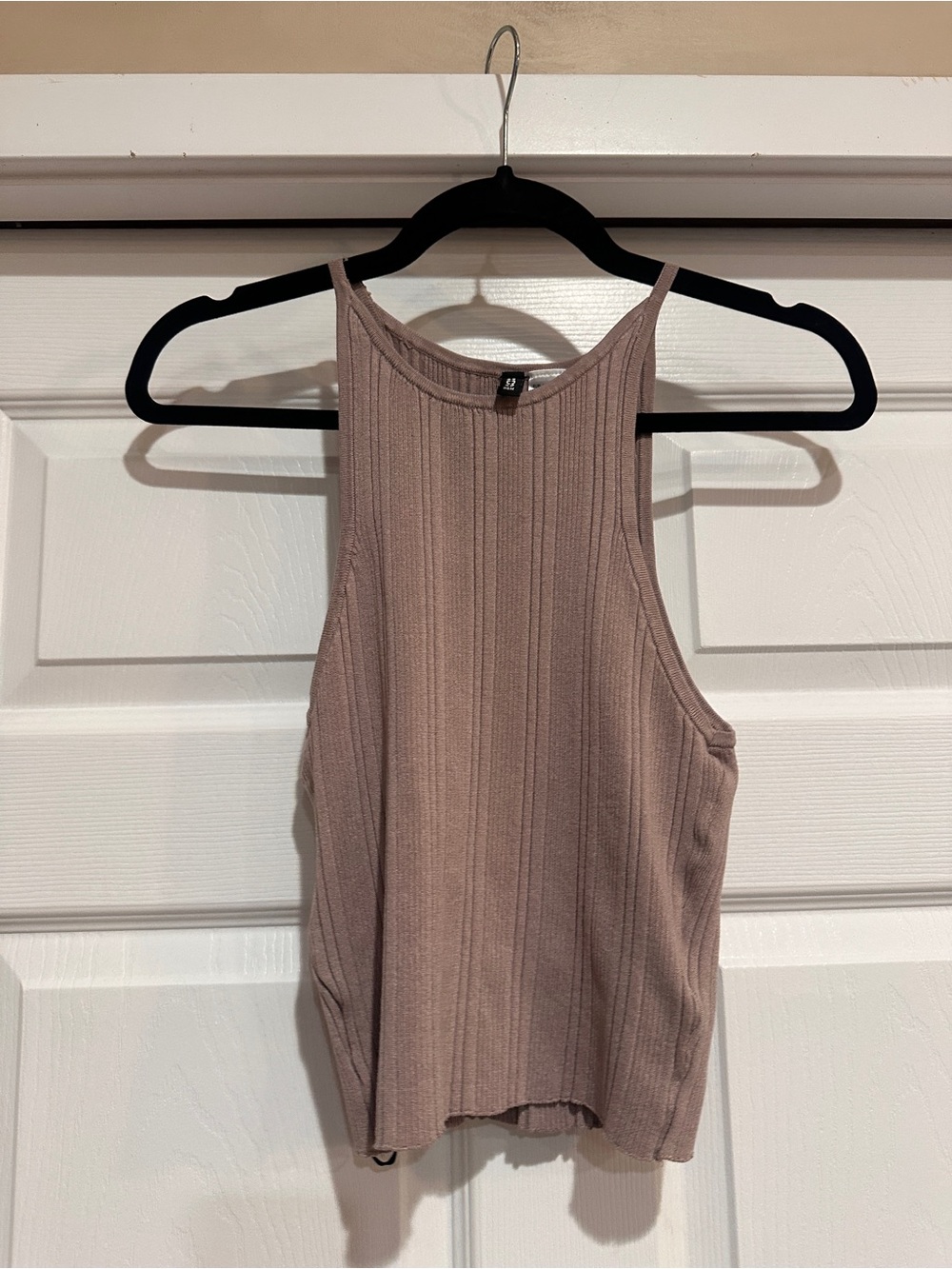 Divided Ribbed High-Neck Cropped Tank Top - Taupe